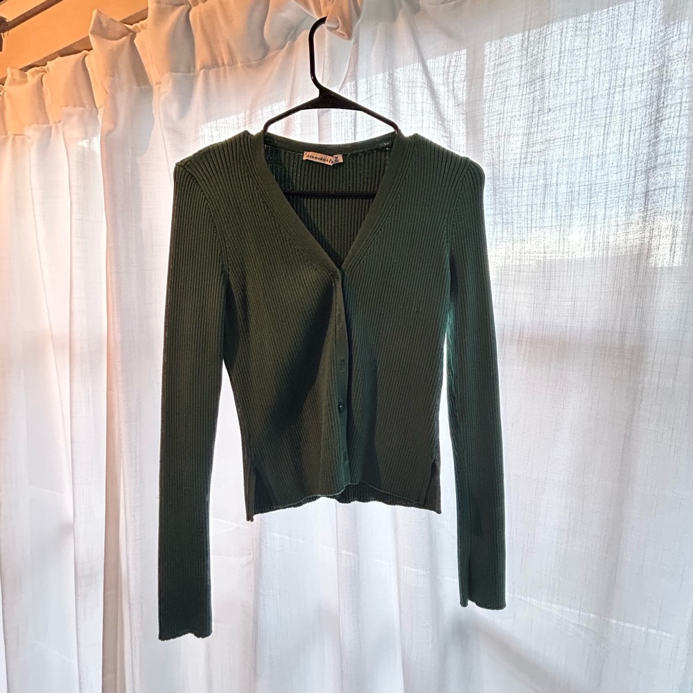 Abercrombie & Fitch Ribbed Button Front V Neck Cardigan Sweater Green - Picture 4 of 5